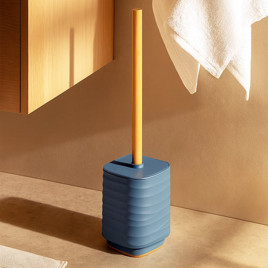 Portascopino in plastica ABS e bamboo blu pastello Alabama