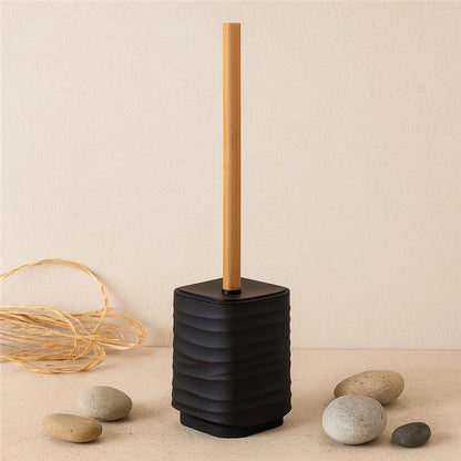 Portascopino in plastica ABS e bamboo nero Alabama