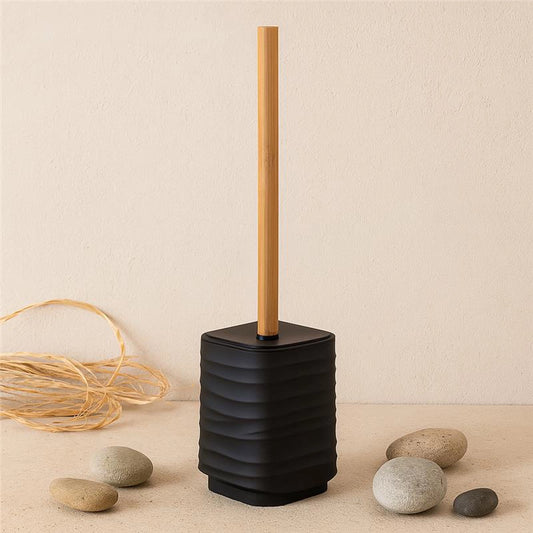 Portascopino in plastica ABS e bamboo nero Alabama