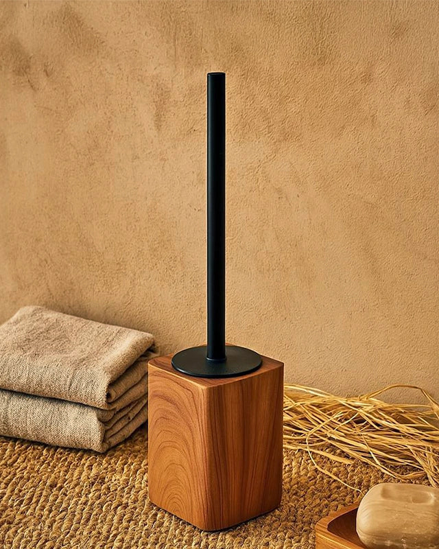 Portascopino in poliresina effetto legno Radici Legno Naturale montato a parete, vista del design e della finitura...