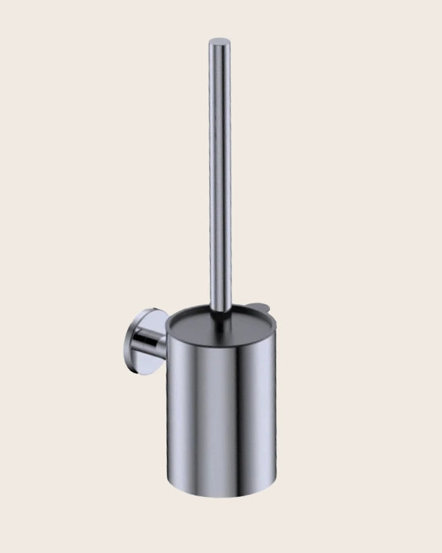 Portascopino wc a muro grigio metallico Minimal in naturale montato a parete, vista del design e della finitura - Exagonshop
