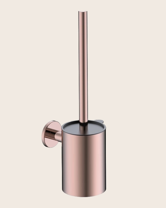 Portascopino wc a muro oro rosa spazzolato Minimal montato a parete, vista del design e della finitura - Exagonshop