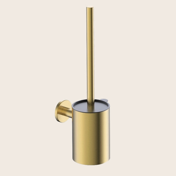 Portascopino wc a muro oro spazzolato Minimal in naturale montato a parete, vista del design e della finitura - Exagonshop