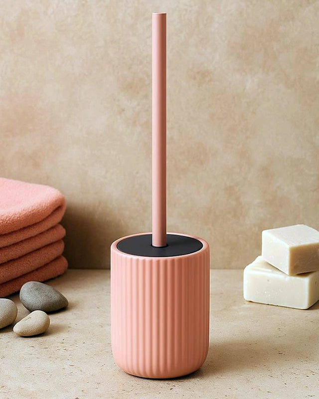 Portascopino wc a pavimento in ceramica rosa color montato a parete, vista del design e della finitura - Exagonshop