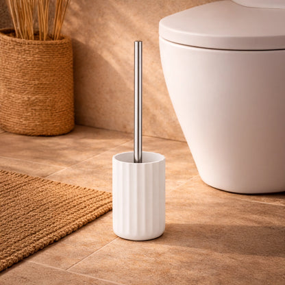 Portascopino wc da appoggio in tpr bianco in opaco montato a parete, vista del design e della finitura - Exagonshop