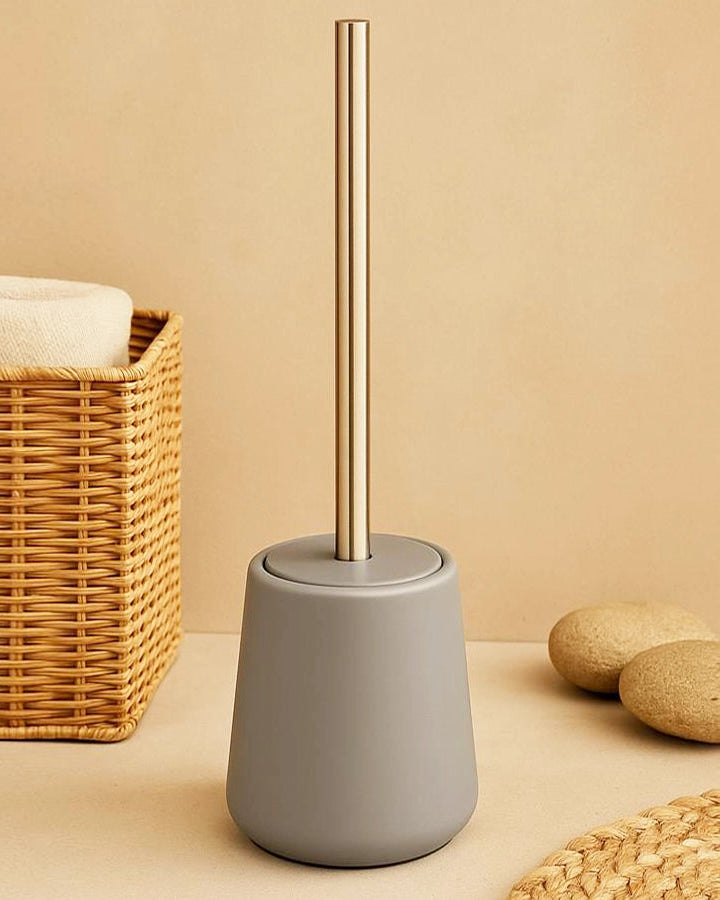 Porta scopino wc da pavimento in ceramica grigio Sidney montato a parete, vista del design e della finitura - Exagonshop