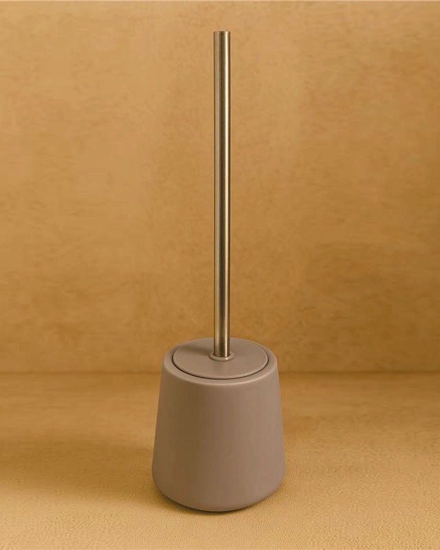 Porta scopino wc da pavimento in ceramica tortora Sidney montato a parete, vista del design e della finitura - Exagonshop