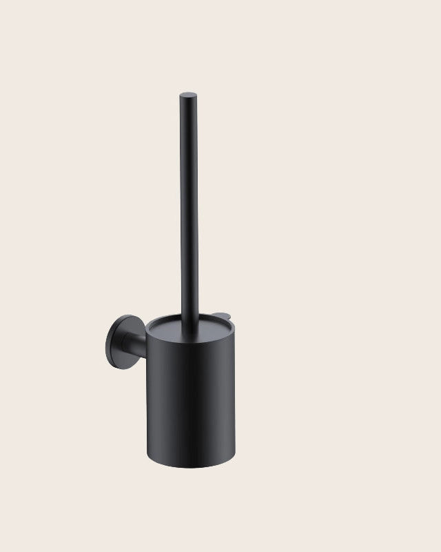 Portascopino wc a muro nero opaco Minimal in acciaio inox montato a parete, vista del design e della finitura - Exagonshop