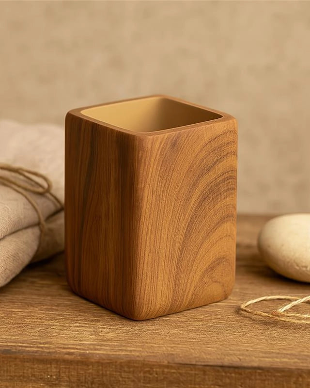 Portaspazzolini in poliresina effetto legno Radici Legno Naturale montato a parete, vista del design e della finitura...