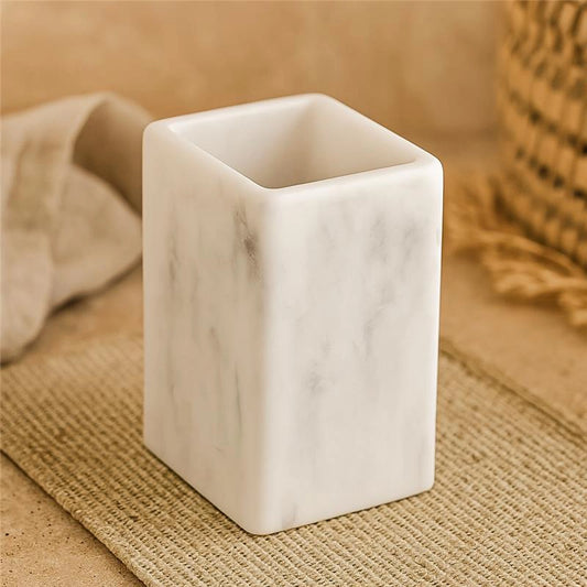 Portaspazzolini in poliresina marmorizzato bianco Marmo