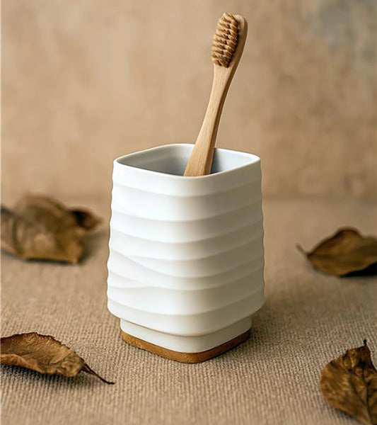 Portaspazzolino in plastica ABS e bamboo bianco Alabama