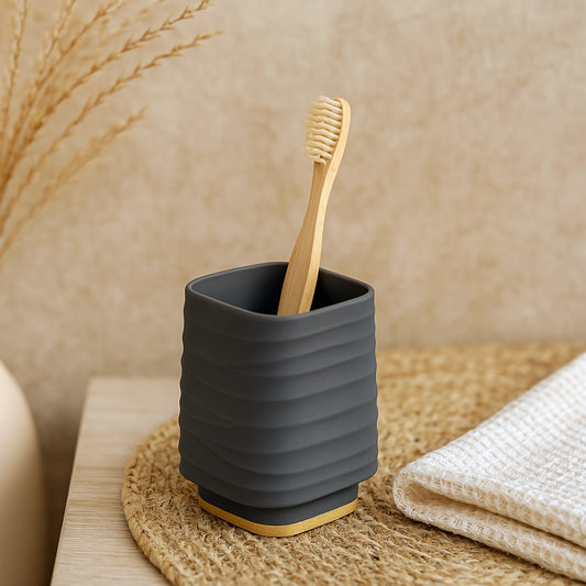 Portaspazzolino in plastica ABS e bamboo grigio Alabama
