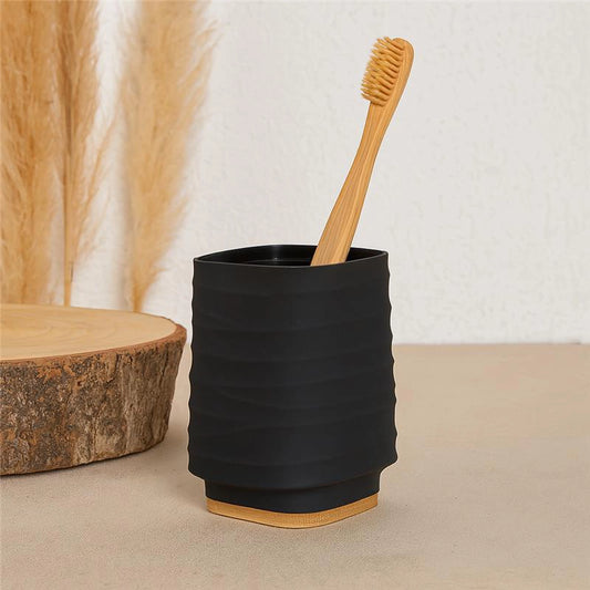 Portaspazzolino in plastica ABS e bamboo nero Alabama