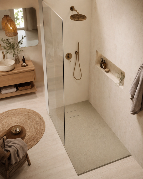 Quarzo piatto doccia 120X70 in smc effetto pietra ardesia beige