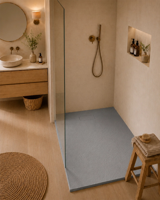 Quarzo piatto doccia 120X70 in smc effetto pietra ardesia grigio