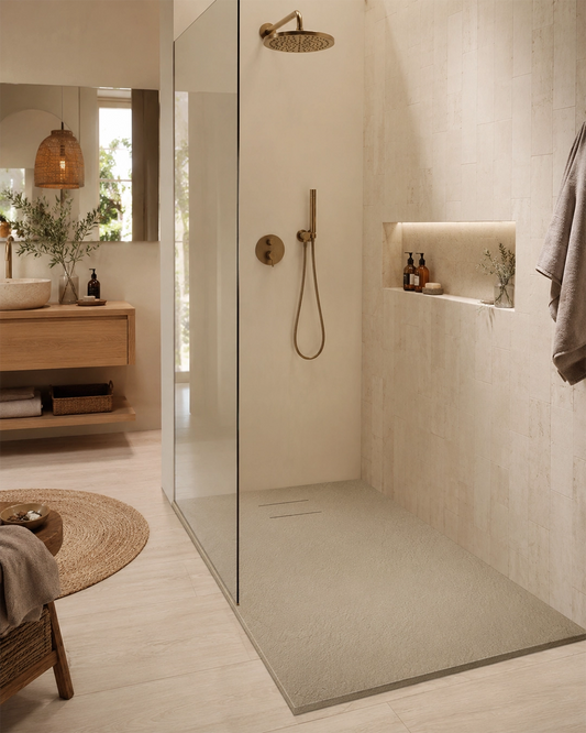 Quarzo piatto doccia 120X80 in smc effetto pietra ardesia beige