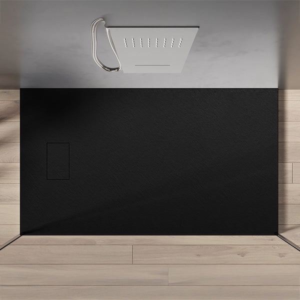 Quarzo piatto doccia 140x80 in smc effetto pietra ardesia nero