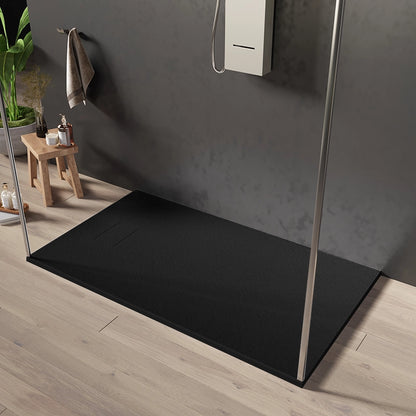 Quarzo piatto doccia 140x80 in smc effetto pietra ardesia nero