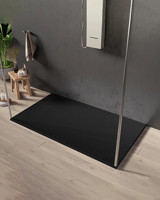 Quarzo piatto doccia 120x80 in smc effetto pietra ardesia nero