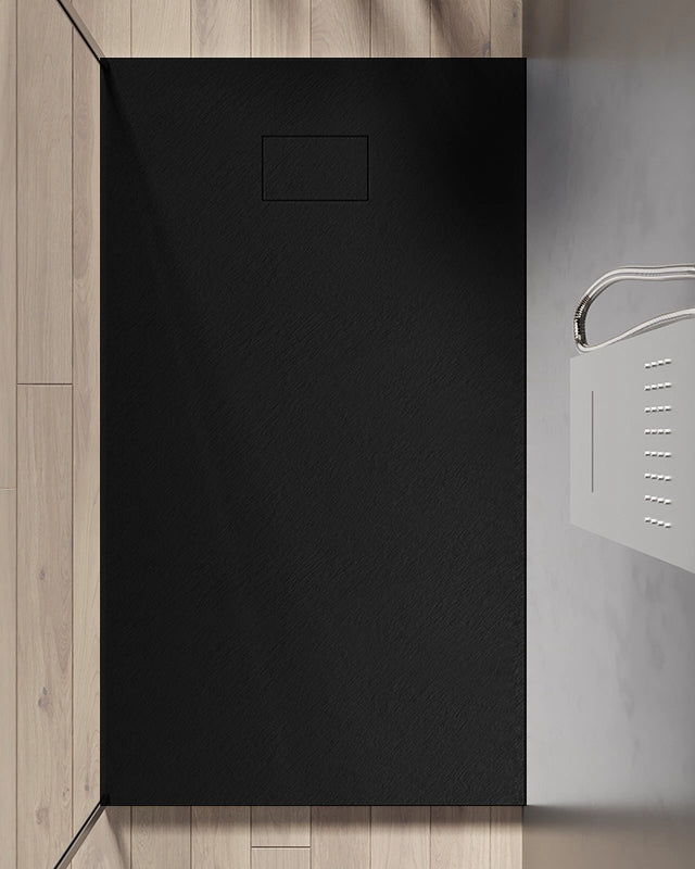 Quarzo piatto doccia 120X70 in smc effetto pietra ardesia, dettaglio ravvicinato della texture antiscivolo - Exagonshop