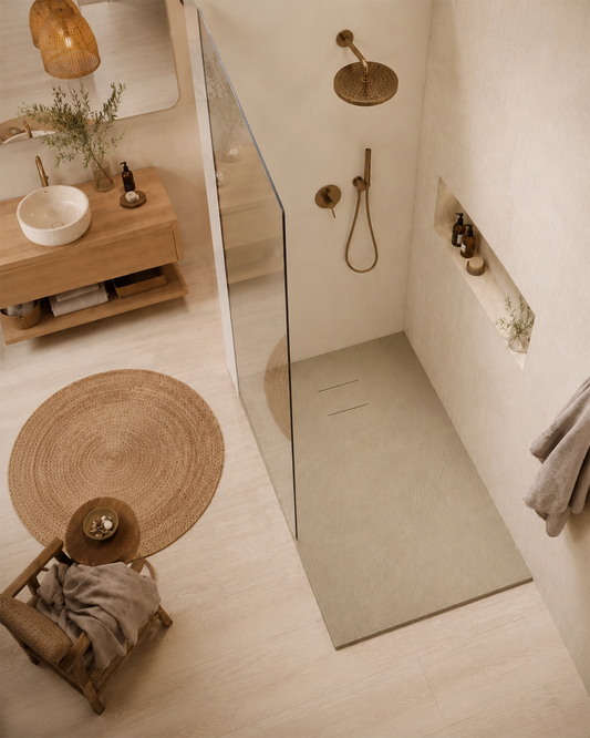 Quarzo piatto doccia 90x70 in smc effetto pietra ardesia beige