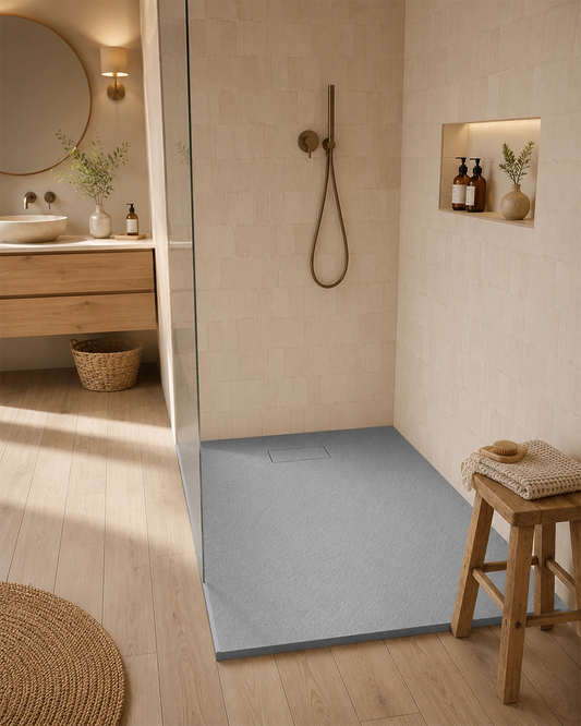 Quarzo piatto doccia 90x70 in smc effetto pietra ardesia grigio