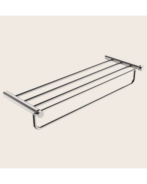 Rack portasciugamani 60 cm nichel spazzolato Minimal montato a parete, vista del design e della finitura - Exagonshop