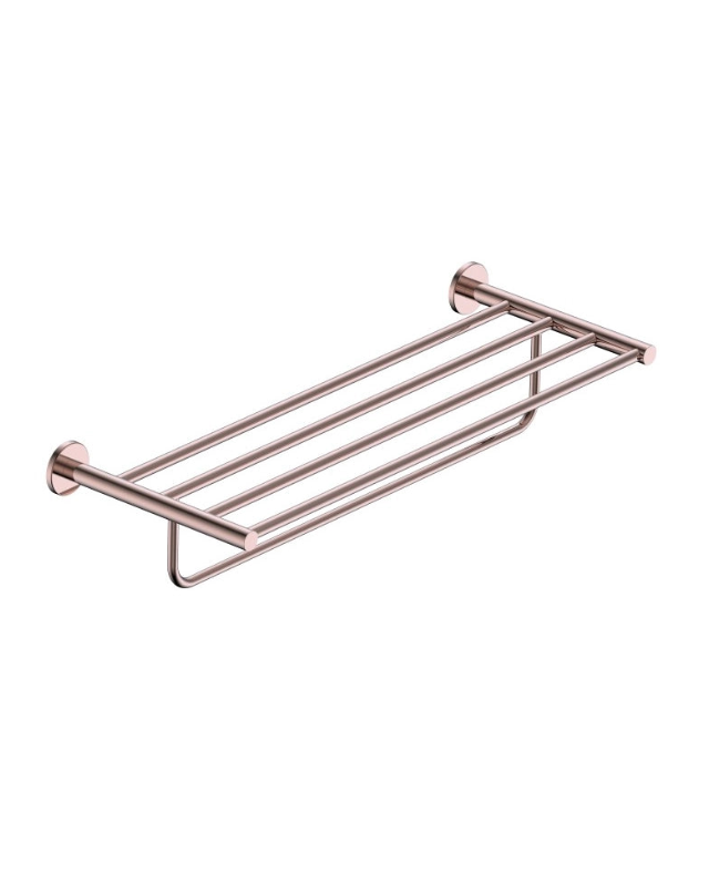 Rack portasciugamani 60 cm oro rosa spazzolato Minimal, dettaglio ravvicinato del materiale e dell'aggancio - Exagonshop
