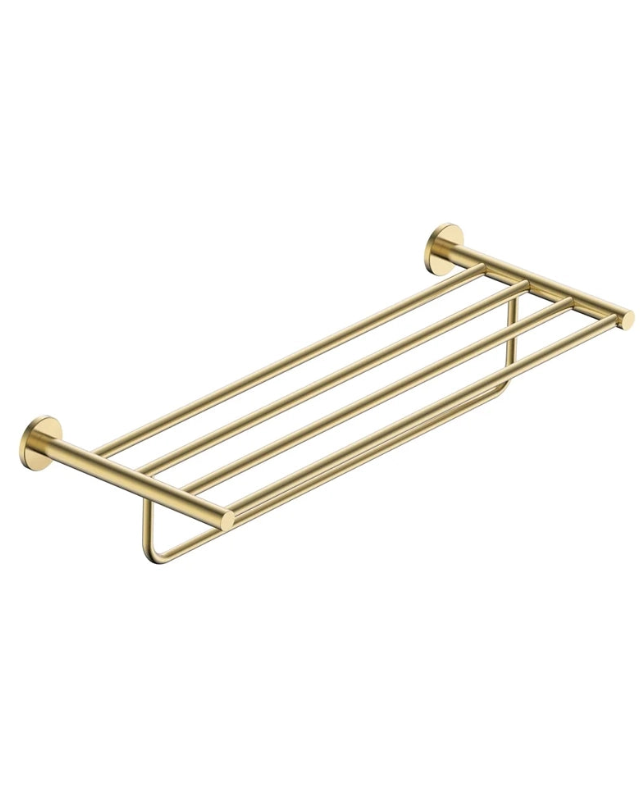 Rack portasciugamani 60 cm oro spazzolato Minimal, dettaglio ravvicinato del materiale e dell'aggancio - Exagonshop