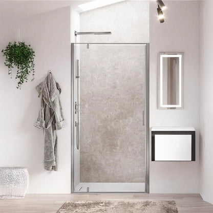 Relax Kubik B1 box 100 cm pivot a nicchia 8 mm H 200 acciaio installato in bagno moderno con ante in vetro temperato