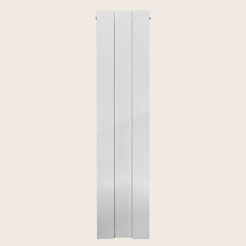 Ridea Piano Shift Radiatore 160x30 Verticale interasse 150 in opaco accesa in soggiorno, fiamma visibile attraverso il vetro