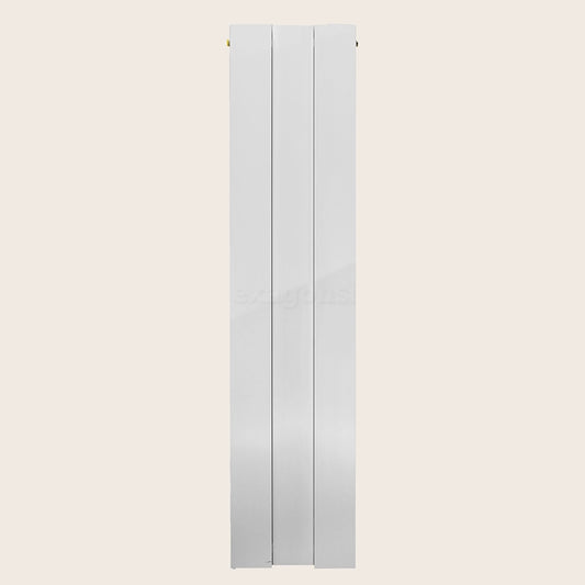 Ridea Piano Shift Radiatore 160x30 Verticale interasse 150 in opaco accesa in soggiorno, fiamma visibile attraverso il vetro
