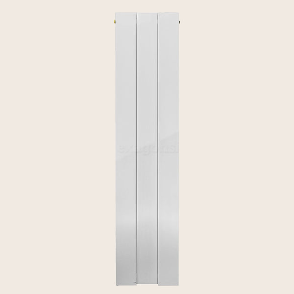 Ridea Piano Shift Radiatore 160x30 Verticale interasse 150 in opaco accesa in soggiorno, fiamma visibile attraverso il vetro