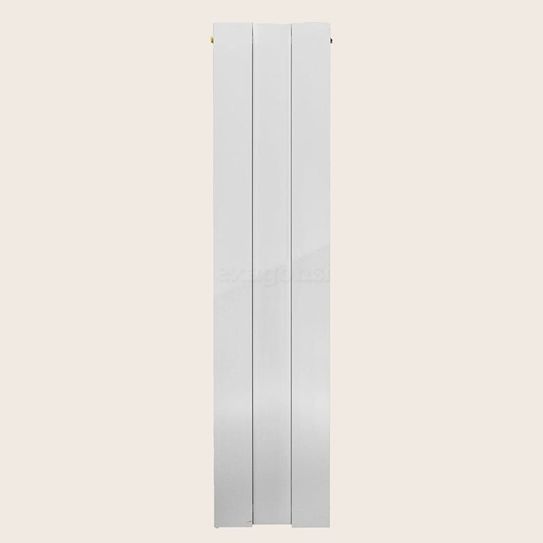 Ridea Piano Shift Radiatore 160x30 Verticale interasse 150 in opaco accesa in soggiorno, fiamma visibile attraverso il vetro