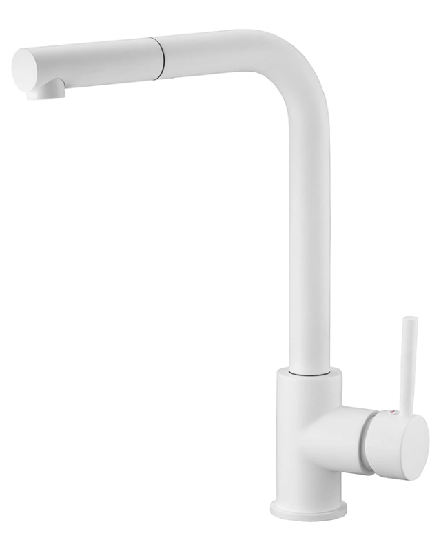 Rubinetto cucina estraibile Linda bianco opaco, dettaglio della doccetta estraibile - Exagonshop