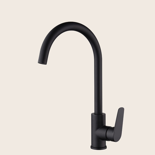 Rubinetto lavello cucina Belida nero opaco installato su lavello, vista della bocca e della leva - Exagonshop