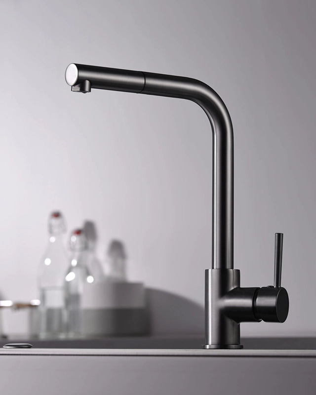 Disegno tecnico con quote di Rubinetto lavello cucina Linda grigio metallico - Exagonshop