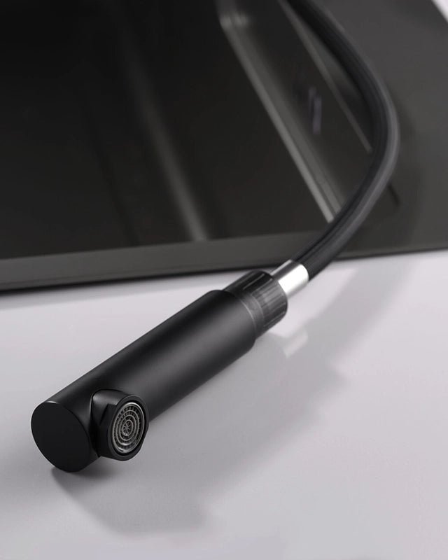Disegno tecnico con quote di Rubinetto cucina estraibile Linda nero opaco - Exagonshop