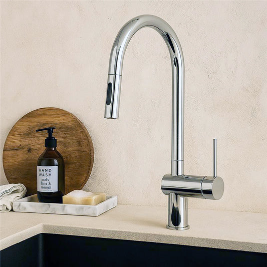 Rubinetto cucina con bocca estraibile in ottone cromato Novara
