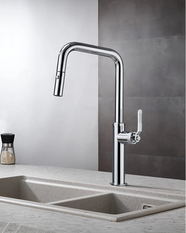 Rubinetto da cucina estraibile Selena cromo, dettaglio della doccetta estraibile - Exagonshop