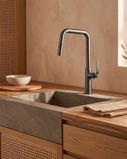 Rubinetto da cucina estraibile Selena grigio metallico