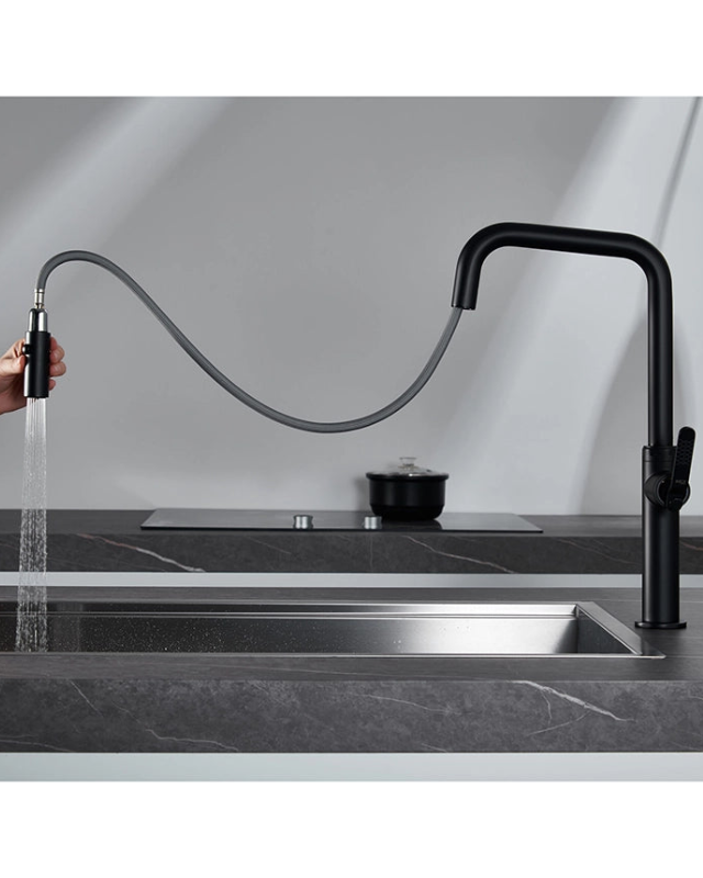 Disegno tecnico con quote di Rubinetto da cucina estraibile Selena nero opaco - Exagonshop