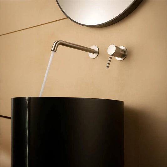 Rubinetto lavabo da incasso a muro monocomando in nichel spazzolato Memo