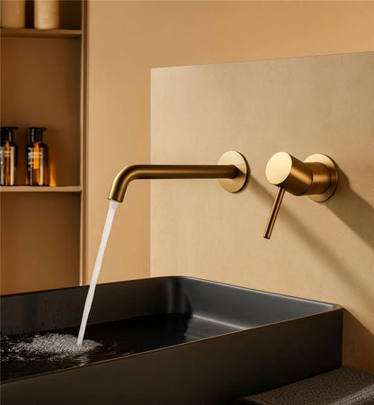 Rubinetto lavabo da incasso a muro monocomando in oro spazzolato Memo