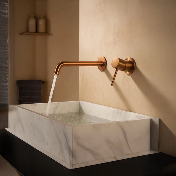 Rubinetto lavabo da incasso a muro oro rosa spazzolato Memo