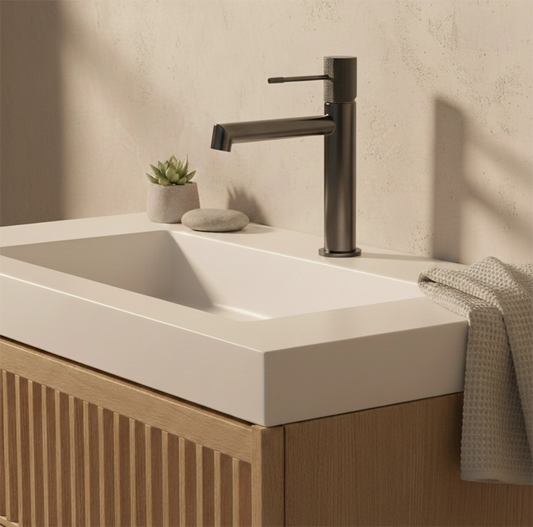 Rubinetto lavabo senza scarico in ottone canna di fucile nero Melin