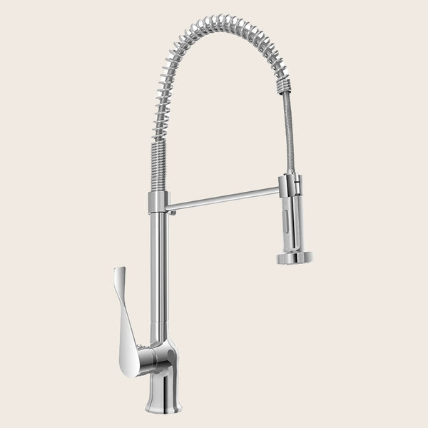 Rubinetto lavello Cucina 2 jet orientabile Cromo in ottone e cromato installato su lavello, vista della bocca e della...