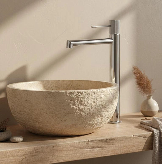 Rubinetto miscelatore alto per lavabo senza scarico in ottone cromo Melin