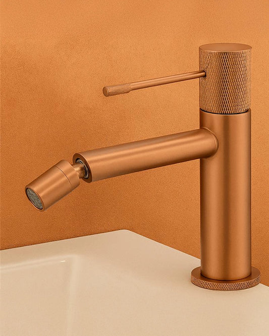Coppia rubinetti lavabo alto e bidet senza scarico oro rosa spazzolato Melin