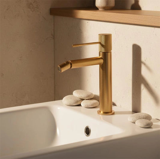 Rubinetto miscelatore bidet senza scarico in ottone oro spazzolato Melin